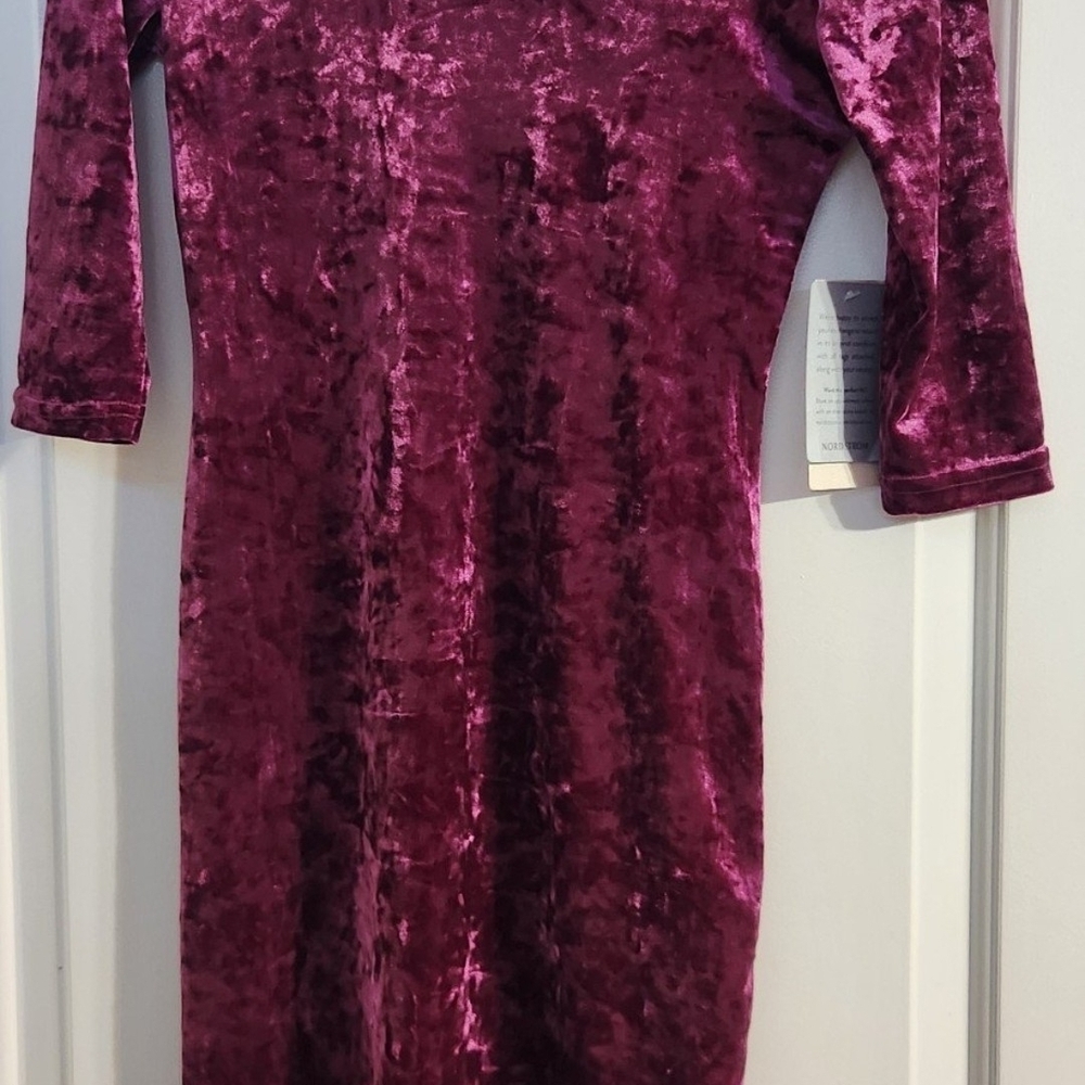 Women's Rasberry 3/4 Sleeved Holiday Party Velvet Mini Dress Small NWT - Picture 3 of 3